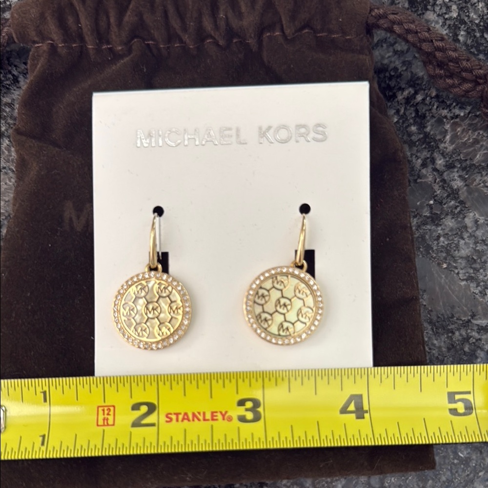 Michael Kors Gold Circular Crystal Dangle Earrings Logo Brand new box dust bag - Picture 11 of 11